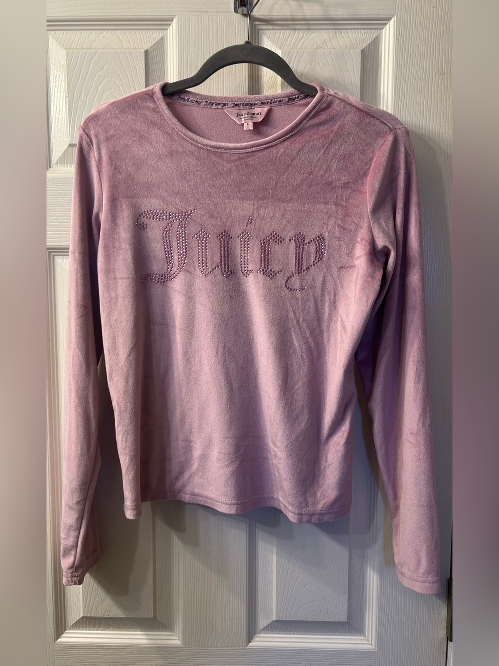 Juicy Couture Pink Rhinestone 'Juicy' Velour Long Sleeve Top